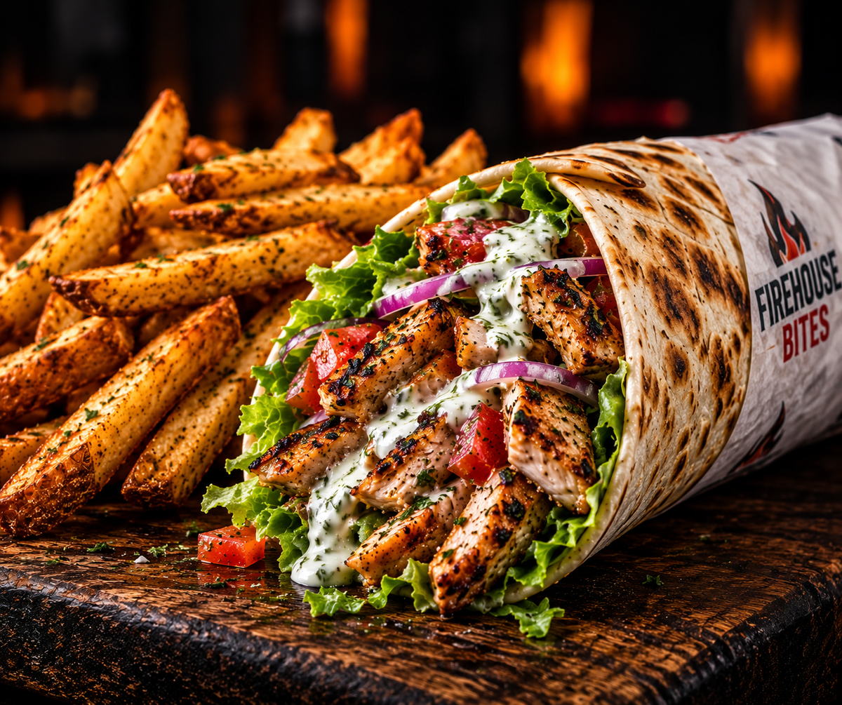 Chicken Wrap with skin-on fries