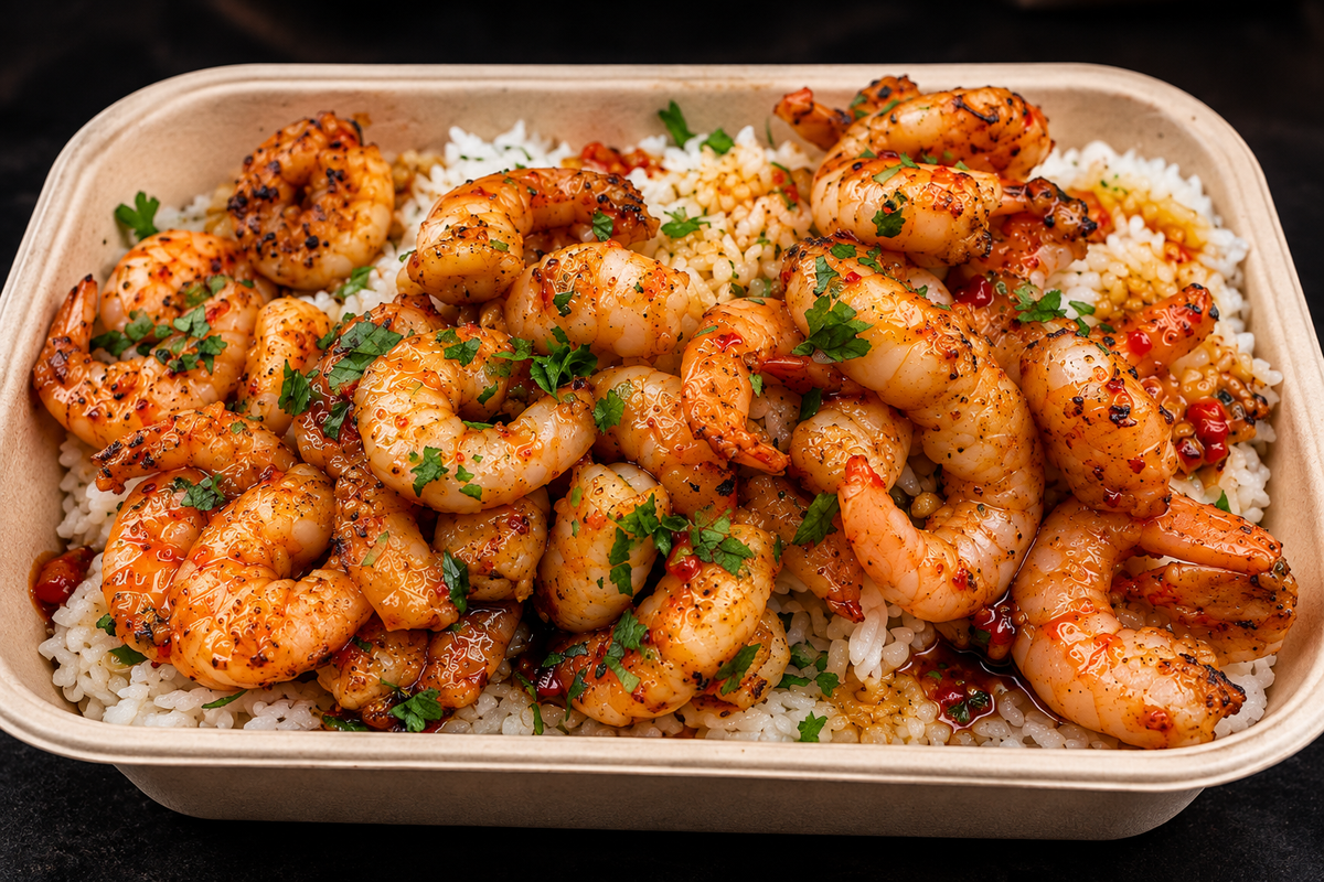 Garlic sweet chilli prawns with jasmine rice