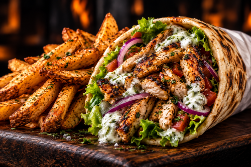 Chicken Gyros with skin-on fries